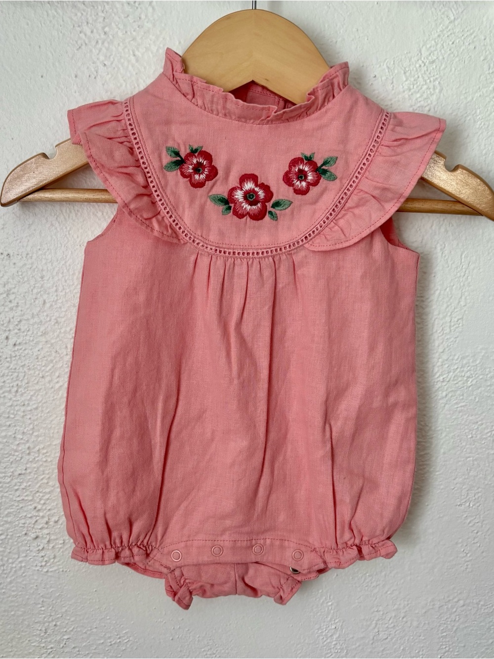 Janie and Jack Baby Girl Floral Embroidered Ruffle Romper NWT 0-3M Pink